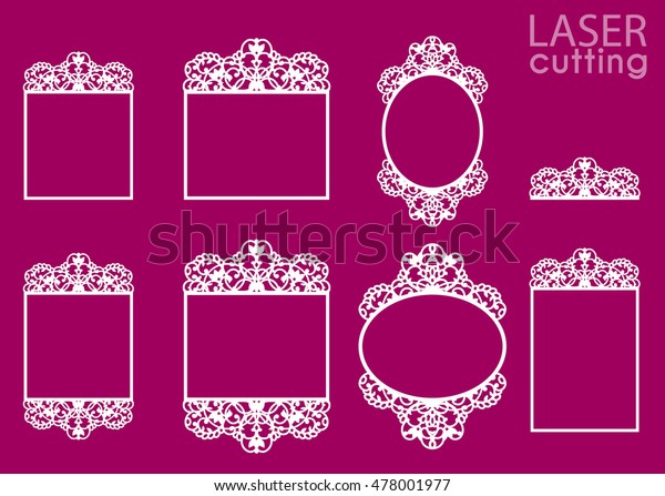 Laser\
cut vector frame collection. Set of  abstract  frames with swirls,\
flowers, vector ornament, vintage frame. May be used for laser\
cutting. Photo frames with lace for paper\
cutting.