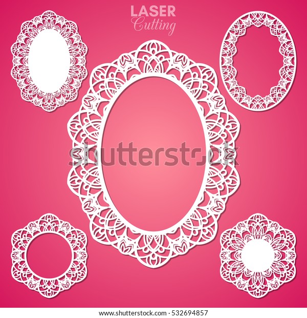 Laser\
cut vector frame collection. Set of abstract oval and round frames\
with swirls, vector ornament, vintage frame. May be used for laser\
cutting. Photo frames with lace for paper\
cutting.