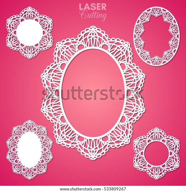 Laser
cut vector frame collection. Set of abstract oval and round frames
with swirls, vector ornament, vintage frame. May be used for laser
cutting. Photo frames with lace for paper
cutting.
