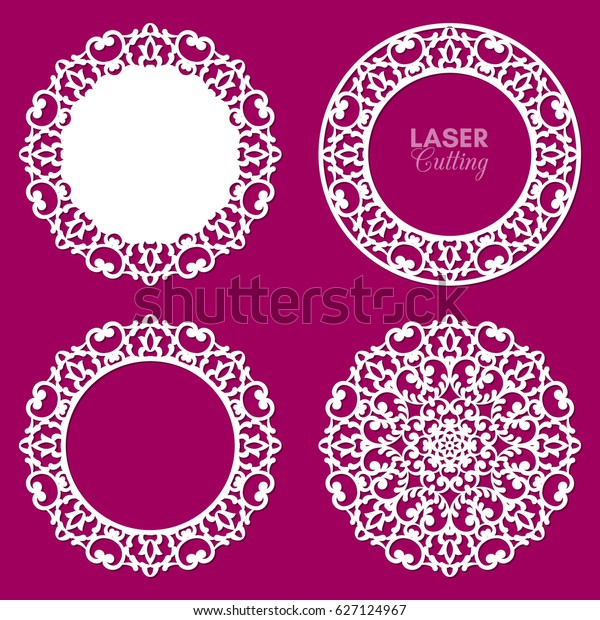 Laser cut vector frame collection. Set of abstract\
round frames with swirls, vector ornament, vintage frame. May be\
used for laser cutting. Photo frames with lace for paper cutting.\
Lace doily.