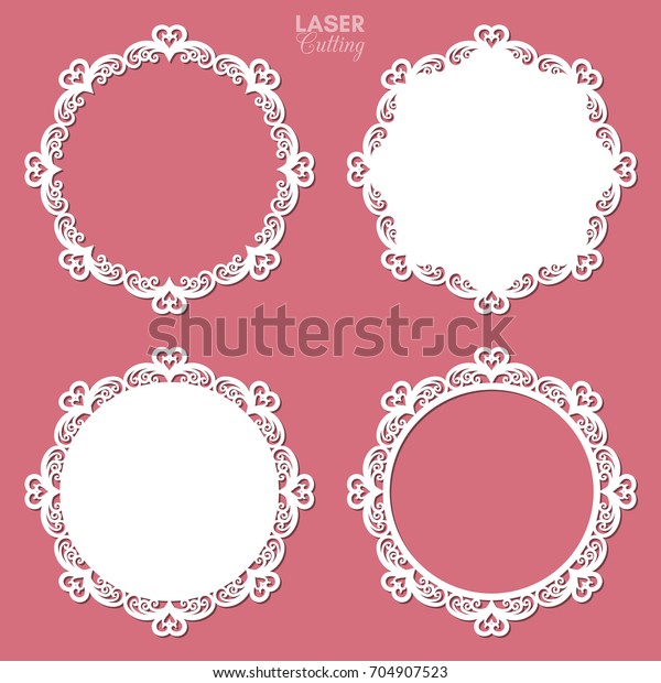 Laser cut vector frame collection with swirls\
and hearts, vector ornament, vintage frame. May be used for laser\
cutting. Photo frames with lace for paper cutting. Scrapbooking\
chipboard.