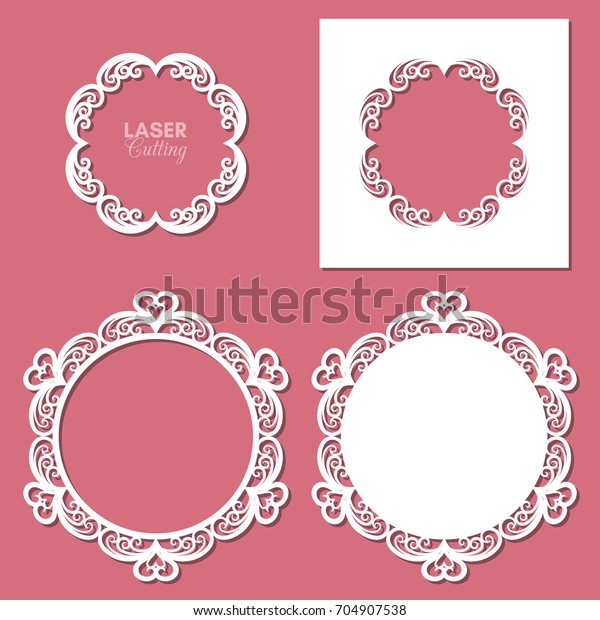 Laser cut vector frame collection with swirls\
and hearts, vector ornament, vintage frame. May be used for laser\
cutting. Photo frames with lace for paper cutting. Scrapbooking\
chipboard.