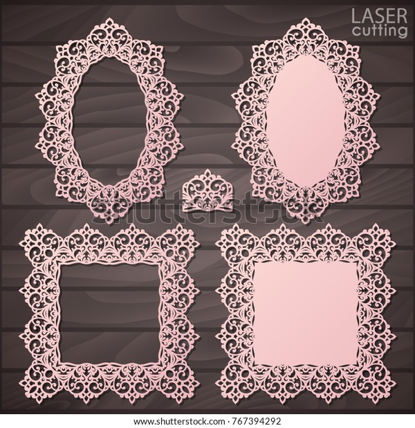 Laser cut vector frame collection, vector\
ornament, vintage frame. May be used for laser cutting. Photo\
frames with lace border for paper\
cutting.