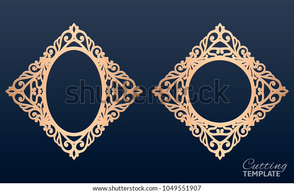 Laser cut\
vector frames. Abstract oval and round frames with swirls, vector\
ornament, vintage frame. May be used for laser cutting. Photo\
frames with lace for paper\
cutting.