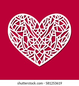 Laser cut vector heart ornament. Cutout pattern silhouette with abstract shapes. Die cut element for wedding invitations, save the date, greeting card. Cutting template panel for paper, wood, metal