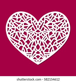 Laser cut vector heart ornament. Cutout pattern silhouette with abstract shapes. Die cut element for wedding invitations, save the date, greeting card. Cutting template panel for paper, wood, metal