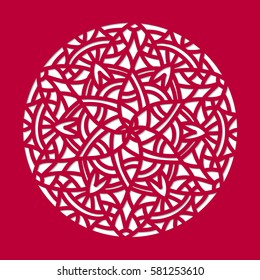 Laser cut vector mandala ornament. Cutout pattern silhouette with abstract shapes. Die cut element for wedding invitations, save the date, greeting card. Cutting template panel for paper, wood, metal