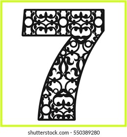  Laser cut vector number seven. Panel template. Filigree cutout pattern/ Kirigami pattern. Paper / machine cut.