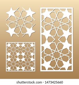 Laser cut vector panel. Cutout silhouette with geometric seamless pattern. A picture suitable for printing, engraving, laser cutting paper, wood, metal, stencil manufacturing.