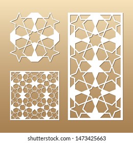 Laser cut vector panel. Cutout silhouette with geometric seamless pattern. A picture suitable for printing, engraving, laser cutting paper, wood, metal, stencil manufacturing.