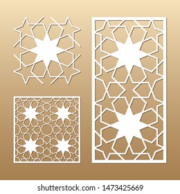 Laser cut vector panel. Cutout silhouette with geometric seamless pattern. A picture suitable for printing, engraving, laser cutting paper, wood, metal, stencil manufacturing.