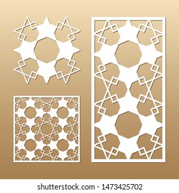 Laser cut vector panel. Cutout silhouette with geometric seamless pattern. A picture suitable for printing, engraving, laser cutting paper, wood, metal, stencil manufacturing.