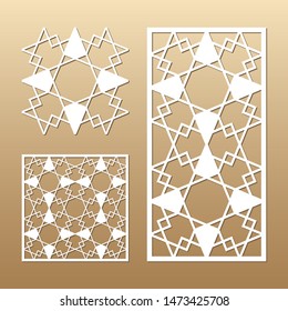 Laser cut vector panel. Cutout silhouette with geometric seamless pattern. A picture suitable for printing, engraving, laser cutting paper, wood, metal, stencil manufacturing.