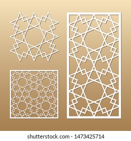 Laser cut vector panel. Cutout silhouette with geometric seamless pattern. A picture suitable for printing, engraving, laser cutting paper, wood, metal, stencil manufacturing.