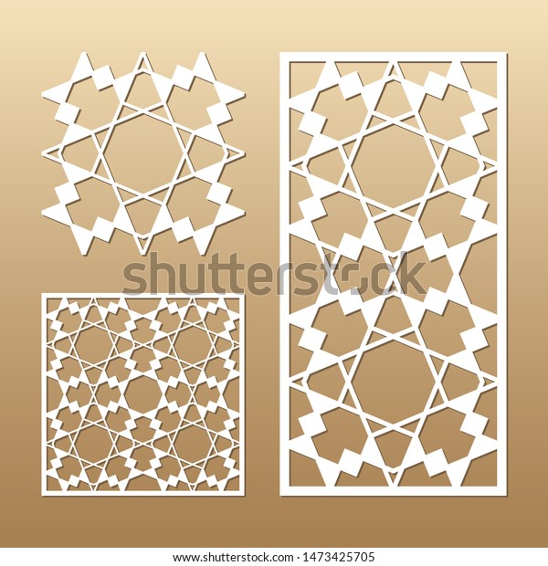 Laser cut
vector panel. Cutout silhouette with geometric seamless pattern. A
picture suitable for printing, engraving, laser cutting paper,
wood, metal, stencil
manufacturing.