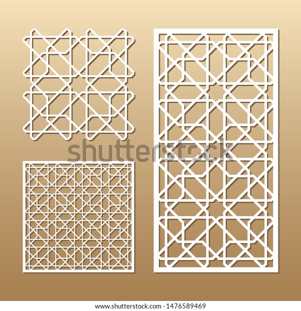 Laser cut\
vector panel. Cutout silhouette with geometric seamless pattern. A\
picture suitable for printing, engraving, laser cutting paper,\
wood, metal, stencil\
manufacturing.