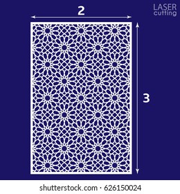 Laser cut vector panel, Islamic pattern. May be used for paper cutting. Cutout silhouette Arabic stencil pattern. Cabinet fretwork panel. Lasercut metal panel. Wood carving.