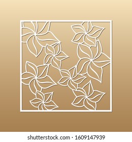 Laser cut vector panel (ratio 1:1). Cutout silhouette with hawaiian flowers (plumeria). The set is suitable for engraving, laser cutting wood, metal, stencil manufacturing.