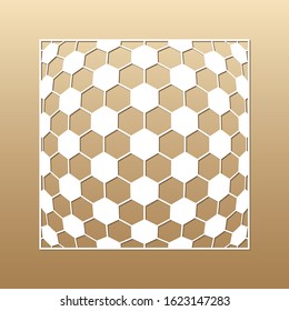 Laser cut vector panel (ratio 1:1). Cutout silhouette with curved football pattern (like optical effect). The template is suitable for engraving, laser cutting wood, metal, stencil manufacturing.