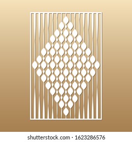 Laser cut vector panel (ratio 2:3). Cutout silhouette decoration of threads and beads. The template is suitable for engraving, laser cutting wood, metal.