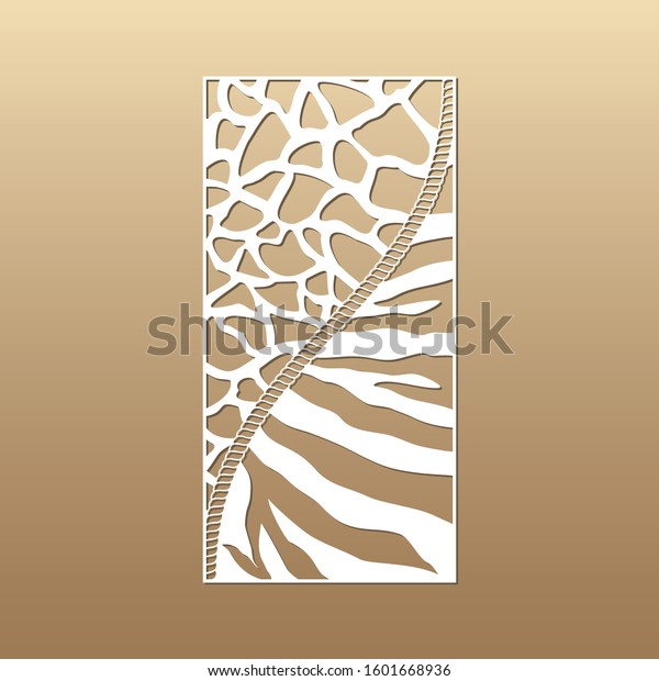 Laser\
cut vector panel (ratio 1:2). Cutout silhouette with rope and mixed\
animal skin pattern (giraffe and zebra). The template is suitable\
for engraving, laser cutting wood, metal,\
stencil.
