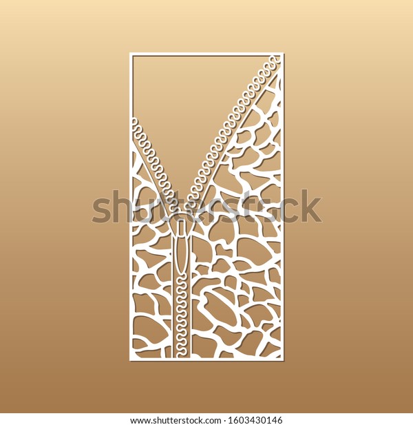 Laser cut\
vector panel (ratio 1:2). Cutout silhouette with zipper and animal\
skin patterns (giraffe). The template is suitable for engraving,\
laser cutting wood, metal,\
stencil.
