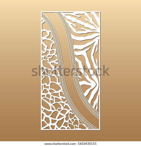 Laser\
cut vector panel (ratio 1:2). Cutout silhouette with zipper and\
animal skin patterns (giraffe and zebra). The template is suitable\
for engraving, laser cutting wood, metal,\
stencil.