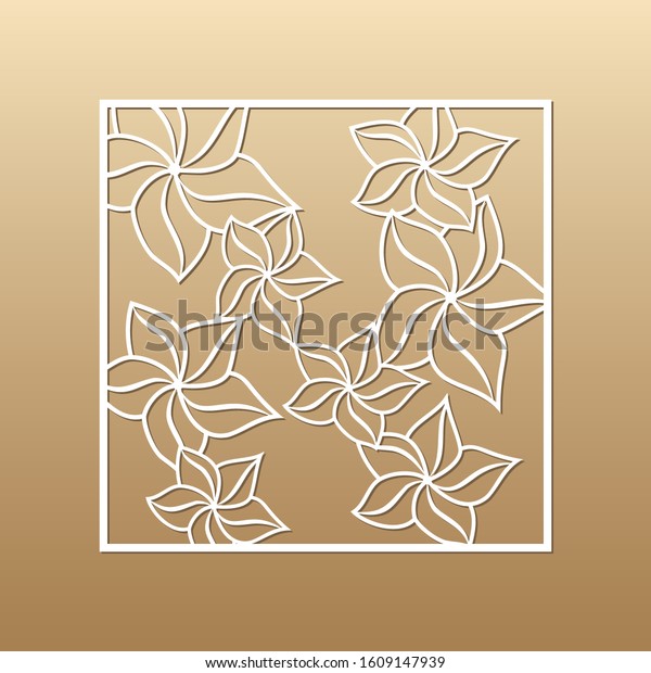 Laser cut\
vector panel (ratio 1:1). Cutout silhouette with hawaiian flowers\
(plumeria). The set is suitable for engraving, laser cutting wood,\
metal, stencil\
manufacturing.