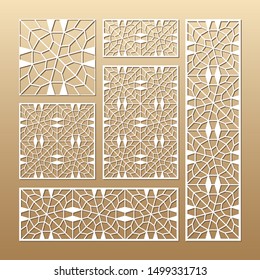 Laser cut vector panels (ratio: 1:1, 1:4, 2:1, 2:3, 3:1). Cutout silhouette with geometric seamless pattern. The set is suitable for engraving, laser cutting wood, metal, stencil manufacturing.