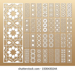 Laser Cut Vector Panels (ratio 1:3). Cutout Silhouette With Geometric Pattern. The Set Is Suitable For Engraving, Laser Cutting Wood, Metal, Stencil Manufacturing.