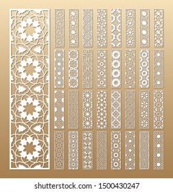Laser cut vector panels (ratio 1:4). Cutout silhouette with geometric pattern. The set is suitable for engraving, laser cutting wood, metal, stencil manufacturing.