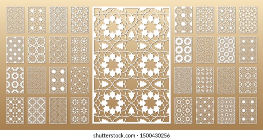 Laser cut vector panels (ratio 2:3). Cutout silhouette with geometric pattern. The set is suitable for engraving, laser cutting wood, metal, stencil manufacturing.
