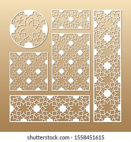Laser cut vector panels (ratio: 1:1, 1:4, 2:1, 2:3, 3:1). Cutout silhouette with geometric pattern. The set is suitable for engraving, laser cutting wood, metal, stencil manufacturing.