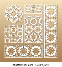 Laser cut vector panels (ratio: 1:1, 1:4, 2:1, 2:3, 3:1). Cutout silhouette with geometric pattern. The set is suitable for engraving, laser cutting wood, metal, stencil manufacturing.