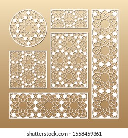 Laser cut vector panels (ratio: 1:1, 1:4, 2:1, 2:3, 3:1). Cutout silhouette with geometric pattern. The set is suitable for engraving, laser cutting wood, metal, stencil manufacturing.
