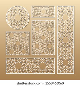 Laser cut vector panels (ratio: 1:1, 1:4, 2:1, 2:3, 3:1). Cutout silhouette with geometric pattern. The set is suitable for engraving, laser cutting wood, metal, stencil manufacturing.