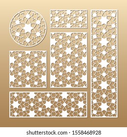 Laser cut vector panels (ratio: 1:1, 1:4, 2:1, 2:3, 3:1). Cutout silhouette with geometric pattern. The set is suitable for engraving, laser cutting wood, metal, stencil manufacturing.