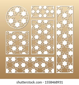 Laser cut vector panels (ratio: 1:1, 1:4, 2:1, 2:3, 3:1). Cutout silhouette with geometric pattern. The set is suitable for engraving, laser cutting wood, metal, stencil manufacturing.