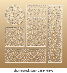 Laser cut vector panels (ratio: 1:1, 1:4, 2:1, 2:3, 3:1). Cutout silhouette with geometric pattern. The set is suitable for engraving, laser cutting wood, metal, stencil manufacturing.