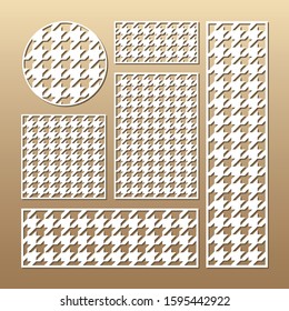 Laser cut vector panels (ratio: 1:1, 1:4, 2:1, 2:3, 3:1). Cutout silhouette with geometric pattern 'hounds tooth'. The set is suitable for engraving, laser cutting wood, metal, stencil manufacturing.