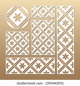 Laser cut vector panels (ratio: 1:1, 1:4, 2:1, 2:3, 3:1). Cutout silhouette with geometric pattern. The set is suitable for engraving, laser cutting wood, metal, stencil manufacturing.