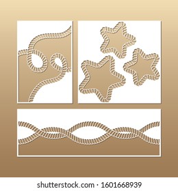 Laser cut vector panels (ratio: 1:1, 2:1, 1:3). Cutout silhouette with rope like weave, loop and star. The set is suitable for engraving, laser cutting wood, metal, stencil manufacturing.