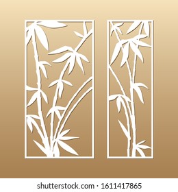 Laser cut vector panels (ratio: 1:2, 1:3). Cutout silhouette with stamps and branches of bamboo. The set is suitable for engraving, laser cutting wood, metal, stencil manufacturing.