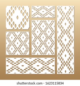 Laser cut vector panels (ratio: 1:1, 1:4, 2:1, 2:3, 3:1). Cutout silhouette with snake skin pattern. The set is suitable for engraving, laser cutting wood, metal, stencil manufacturing.