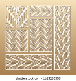 Laser cut vector panels (ratio: 1:1, 1:4, 2:1, 2:3, 3:1). Cutout silhouette decoration of threads and beads. The set is suitable for engraving, laser cutting wood, metal.