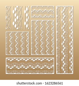 Laser cut vector panels (ratio: 1:1, 1:4, 2:1, 2:3, 3:1). Cutout silhouette decoration of threads and beads. The set is suitable for engraving, laser cutting wood, metal.