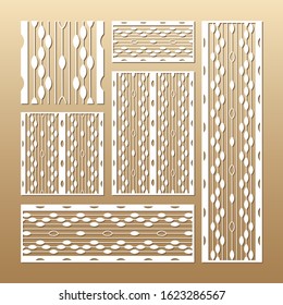 Laser cut vector panels (ratio: 1:1, 1:4, 2:1, 2:3, 3:1). Cutout silhouette decoration of threads and beads. The set is suitable for engraving, laser cutting wood, metal.