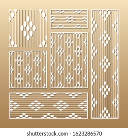 Laser cut vector panels (ratio: 1:1, 1:4, 2:1, 2:3, 3:1). Cutout silhouette decoration of threads and beads. The set is suitable for engraving, laser cutting wood, metal.