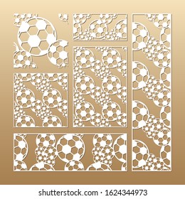 Laser cut vector panels (ratio: 1:1, 1:4, 2:1, 2:3, 3:1). Cutout silhouette with geometric football pattern. The set is suitable for engraving, laser cutting wood, metal, stencil manufacturing.