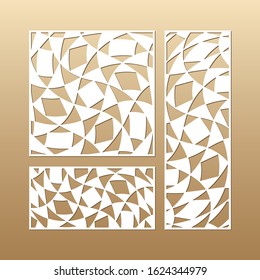 Laser cut vector panels (ratio: 1:1, 2:1, 3:1). Cutout silhouette with mosaic (geometric)  pattern. The set is suitable for engraving, laser cutting wood, metal.